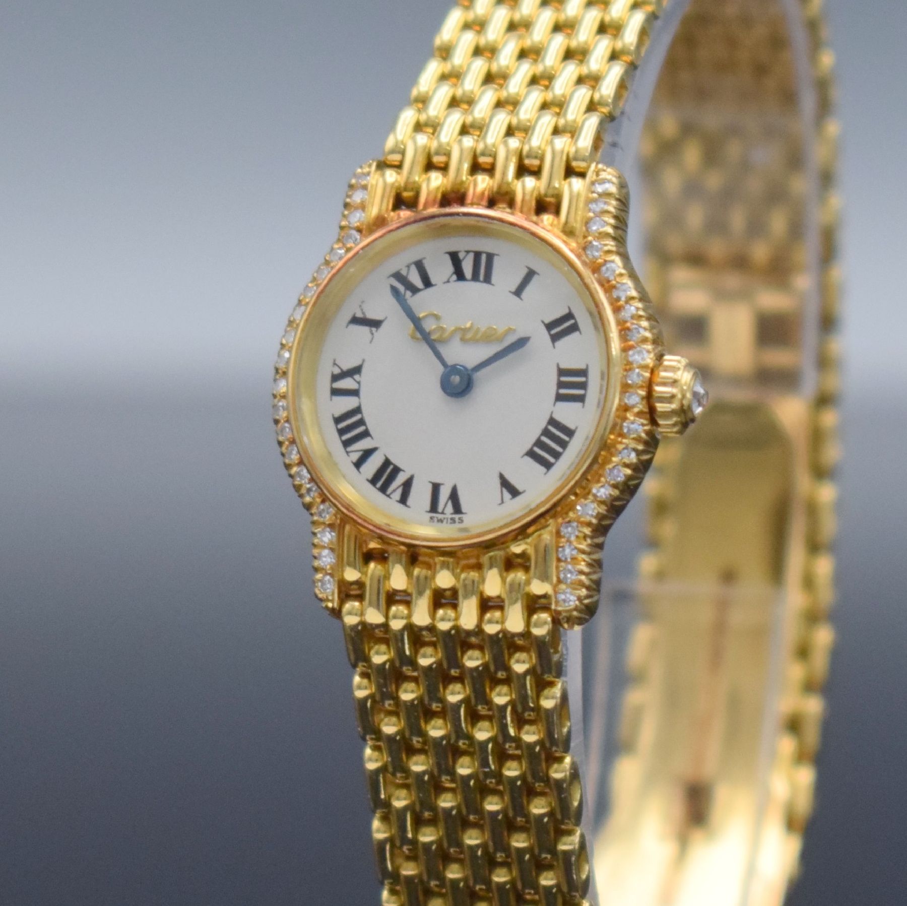 Detail c: CARTIER Damenarmbanduhr Serie Riviera, Schweiz 1980er Jahre, GG 750/000 inkl. Gliederband m. Faltschl., Boden 4-fach verschr., Lünette wie Krone ...