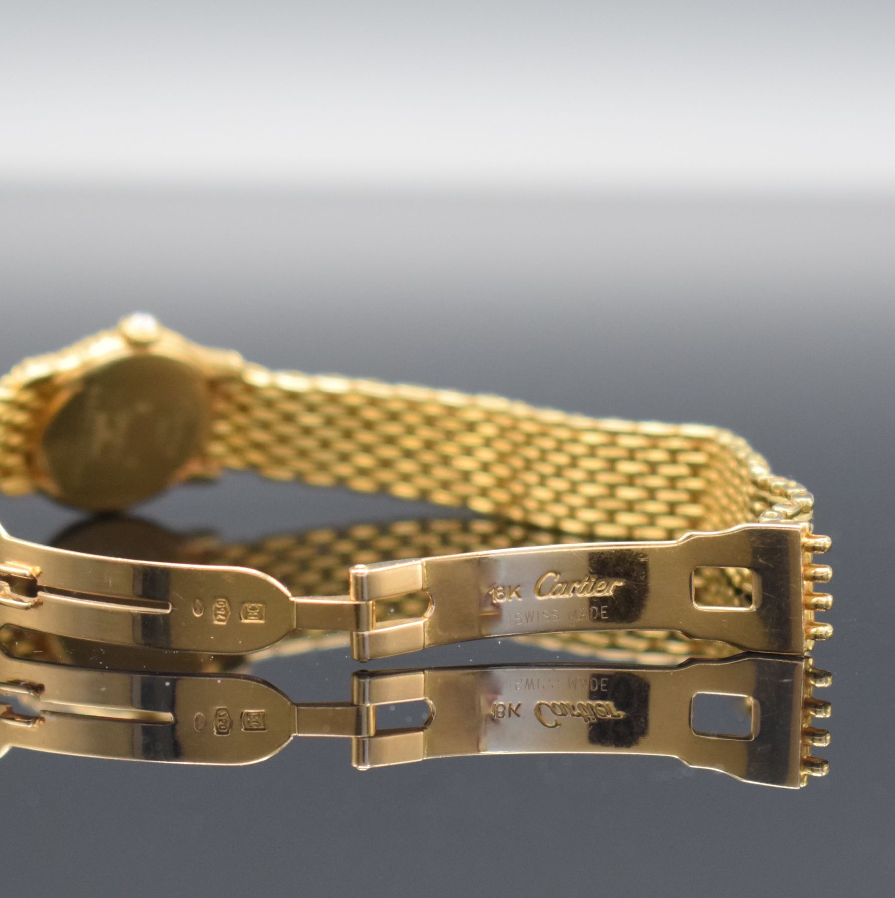 Detail g: CARTIER Damenarmbanduhr Serie Riviera, Schweiz 1980er Jahre, GG 750/000 inkl. Gliederband m. Faltschl., Boden 4-fach verschr., Lünette wie Krone ...