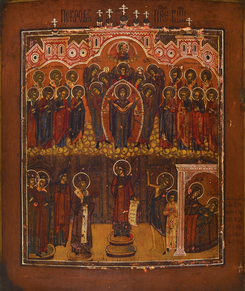 Ikone, Russland, 2. Hälfte 19. Jh., Vitaszenen aus dem Leben der Maria, Tempera auf Holz, ca. 31x26cm