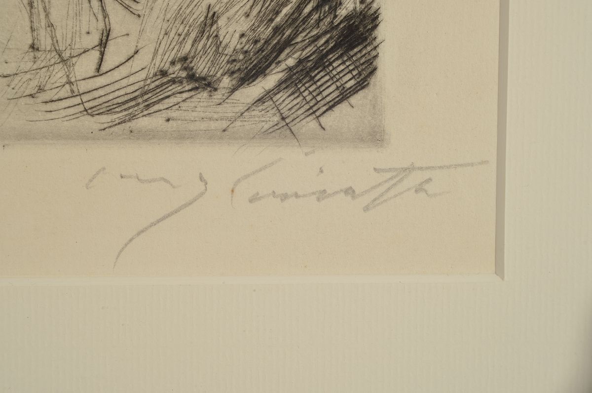 Detail a: Lovis Corinth, 1858-1925, "Garten am Walchensee", Radierung, WVZ Schwarz Nr. 432 V., handsign., unter Glas gerahmt, gesamt ca. 46x40 cm