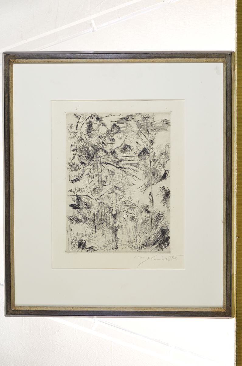 Detail k: Lovis Corinth, 1858-1925, "Garten am Walchensee", Radierung, WVZ Schwarz Nr. 432 V., handsign., unter Glas gerahmt, gesamt ca. 46x40 cm