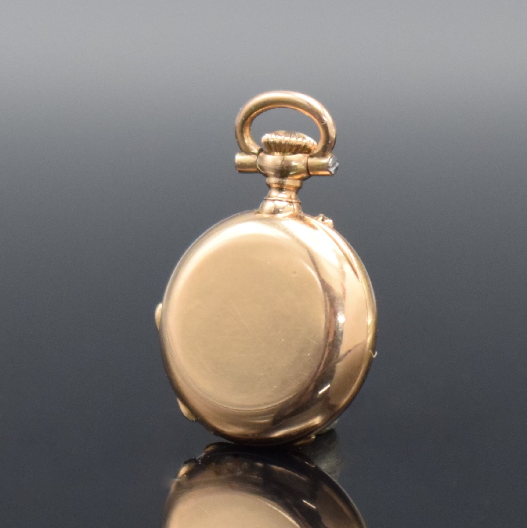 Detail f: B. HAAS JEUNE & CIE Extrem seltene 17,5 mm Miniatur Damensavonette in GG 750/000, Schweiz um 1880, glattes 3-Deckel Goldgeh. m. à-goutte Schlüssen, ...