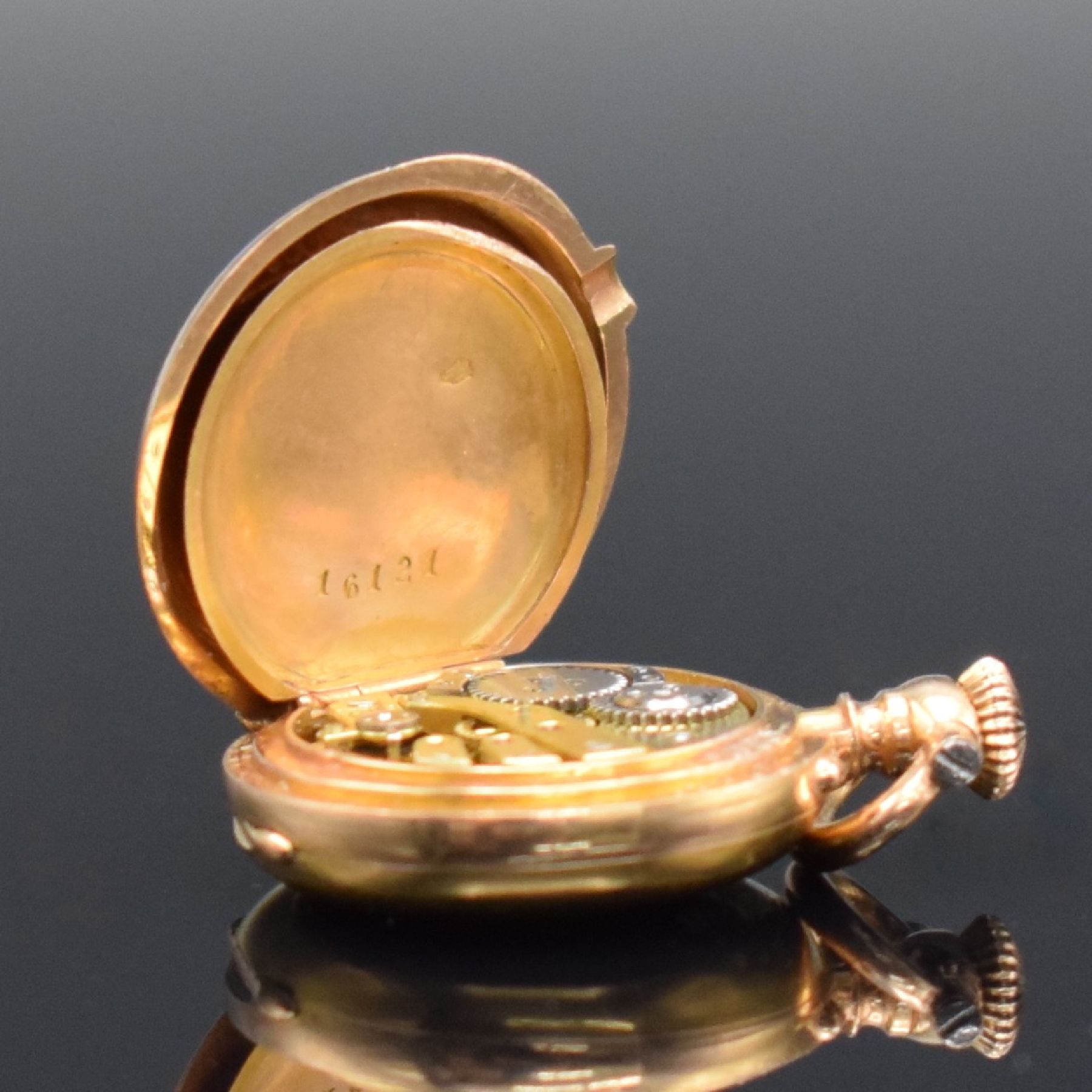 Detail k: B. HAAS JEUNE & CIE Extrem seltene 17,5 mm Miniatur Damensavonette in GG 750/000, Schweiz um 1880, glattes 3-Deckel Goldgeh. m. à-goutte Schlüssen, ...