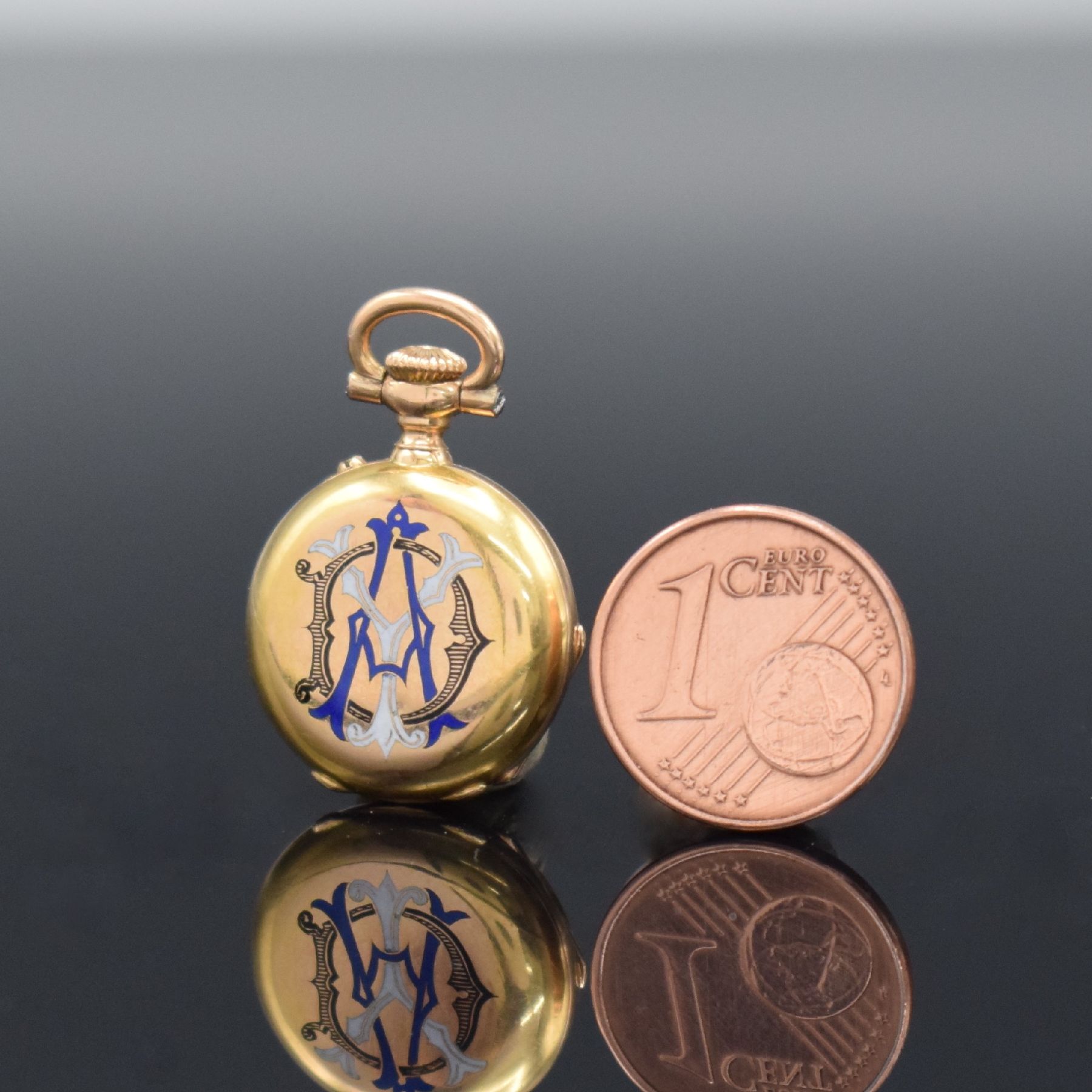 Detail n: B. HAAS JEUNE & CIE Extrem seltene 17,5 mm Miniatur Damensavonette in GG 750/000, Schweiz um 1880, glattes 3-Deckel Goldgeh. m. à-goutte Schlüssen, ...