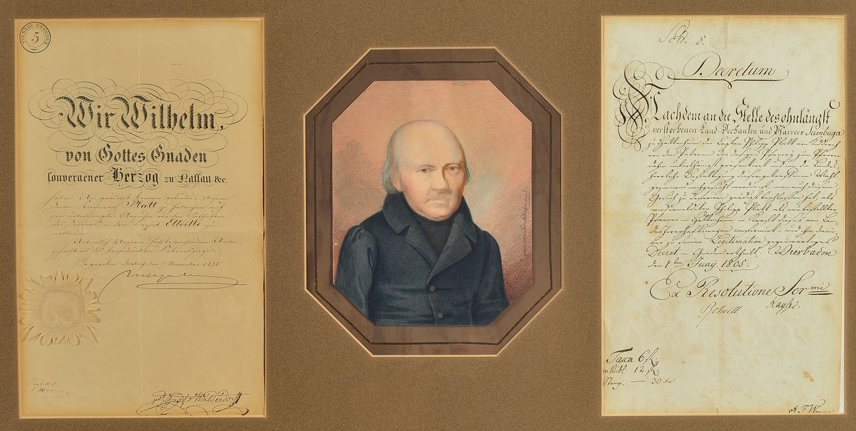 Leonhard Diefenbach, 1814-1875, Porträt eines Geistlichen, Pastell auf Papier, seitlich rechts: gem. von Leonh. Diefenbach, dazu gerahmt zwei ...