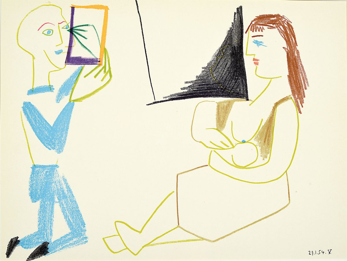 Pablo Picasso, 1881-1973, Titel: Figures. Farblithografie, Drucker Verlag: Mourlot, Paris 1954, PP, Motiv ca. 26x35,5 cm, gesamt ca. 40x50 cm