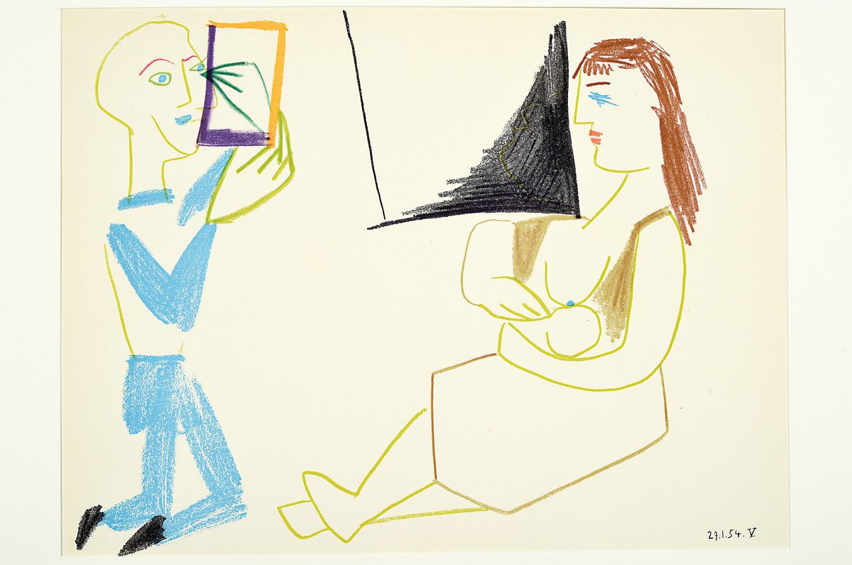 Detail k: Pablo Picasso, 1881-1973, Titel: Figures. Farblithografie, Drucker Verlag: Mourlot, Paris 1954, PP, Motiv ca. 26x35,5 cm, gesamt ca. 40x50 cm