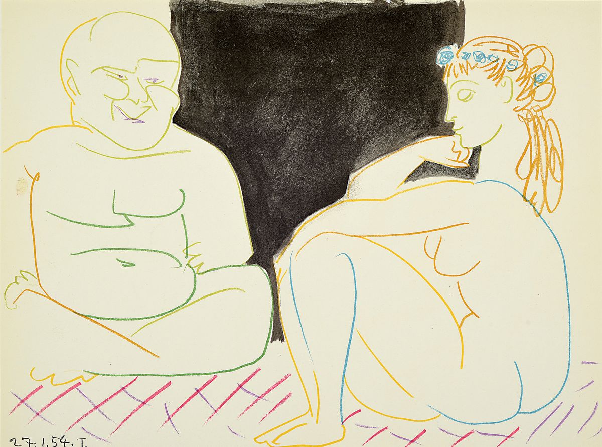 Pablo Picasso, 1881-1973, Titel: Figure and Nude, Farblithografie, Drucker Verlag: Mourlot Paris 1954, PP, Motiv ca. 26x35 cm, gesamt ca. 40x50 cm