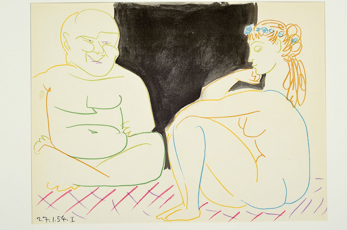 Detail k: Pablo Picasso, 1881-1973, Titel: Figure and Nude, Farblithografie, Drucker Verlag: Mourlot Paris 1954, PP, Motiv ca. 26x35 cm, gesamt ca. 40x50 cm