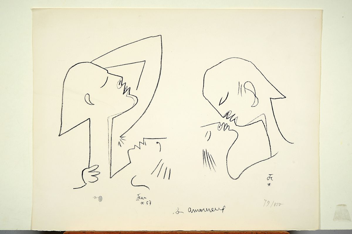 Detail k: Jean Cocteau, 1889-1963, Les amoureux, Druck Verlag: Mourlot Paris 1957; sign., num. 79/150, gesamt ca. 50x65 cm