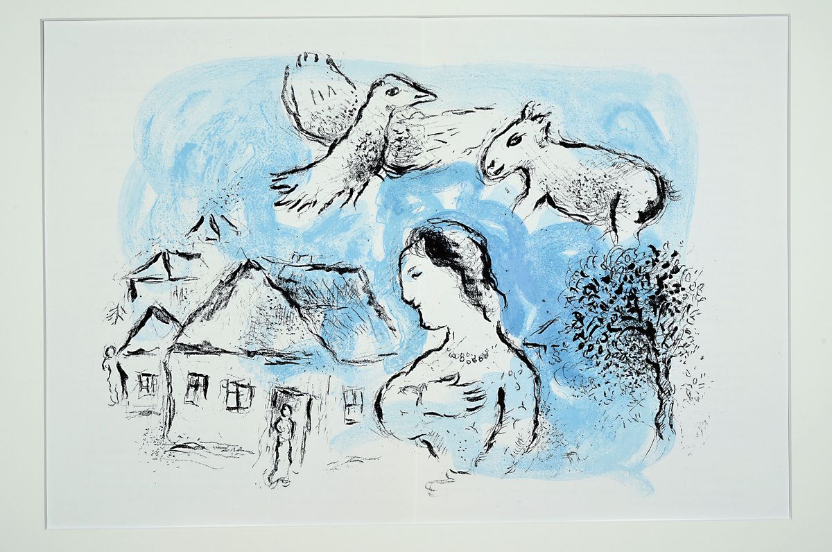 Detail k: Marc Chagall, 1887-1985, Titel: Le Village, Farblithografie, Drucker Verlag: Mourlot, Maeght Paris 1977, PP, Motiv ca. 38x55 cm gesamt ca. 50x70 cm