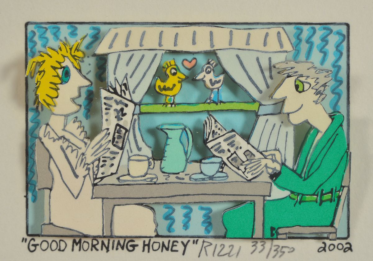 James Rizzi 1950-2011, "Good Morning Honey", 3D-Konstruktion, handsign., num., 33/350, dat. 2002, unter Glas gerahmt, gesamt ca. 29x32 cm