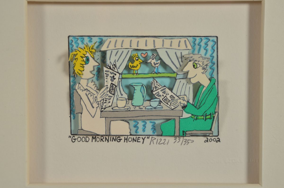 Detail k: James Rizzi 1950-2011, "Good Morning Honey", 3D-Konstruktion, handsign., num., 33/350, dat. 2002, unter Glas gerahmt, gesamt ca. 29x32 cm