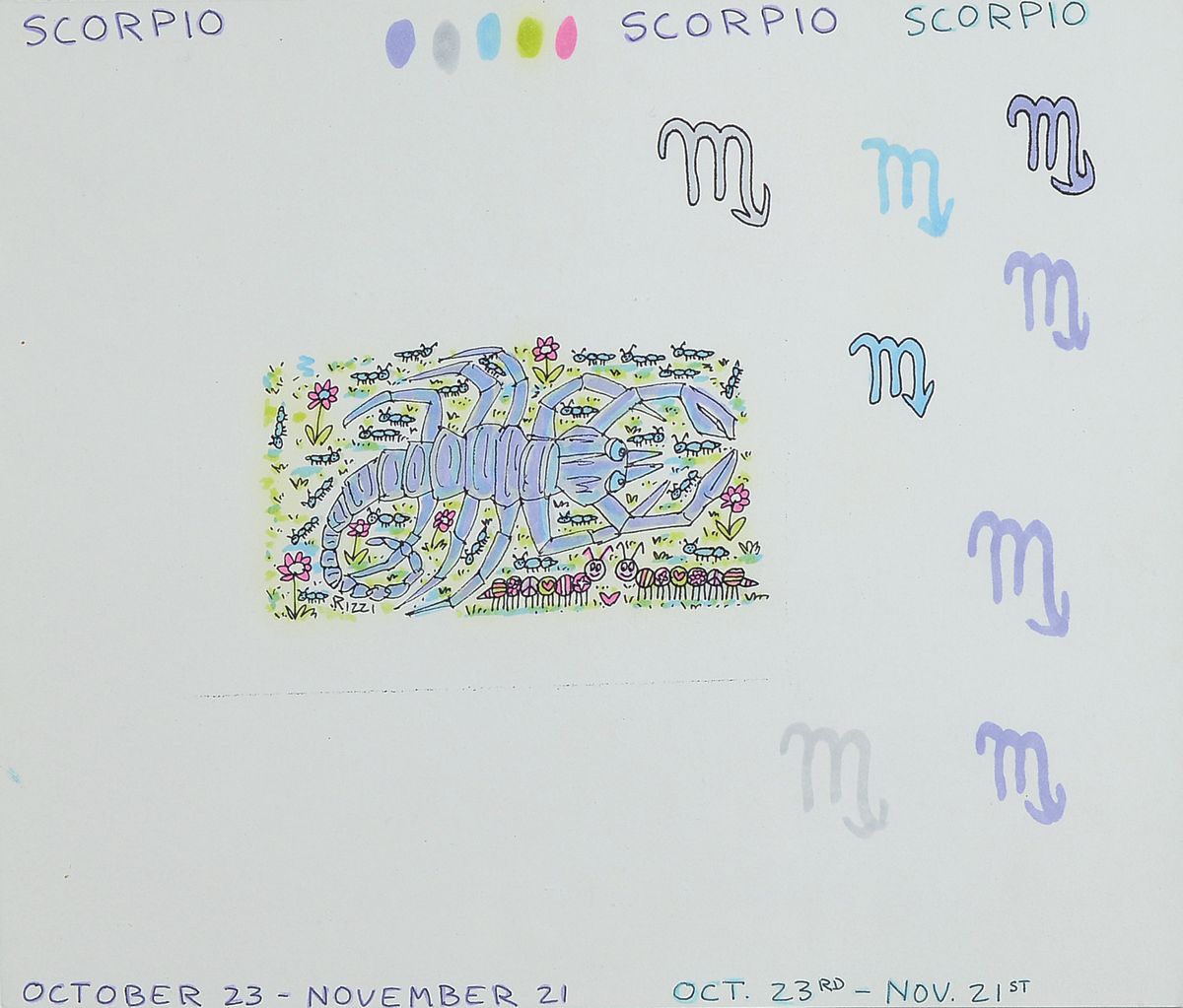 James Rizzi, 1950-2011, "Scorpio", inkl Zertifikat, unter Glas gerahmt, gesamt ca. 31,5x34,5 cm