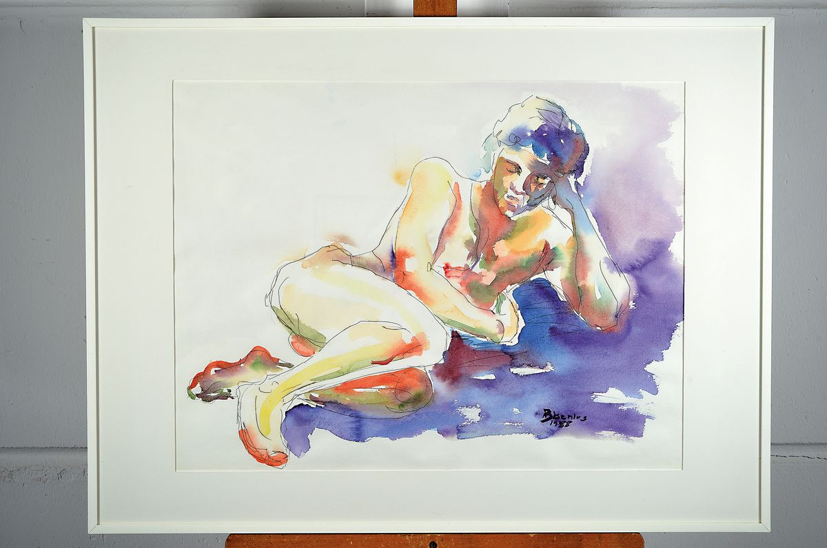 Detail k: Heidi Bisenius (heute Bogner), geb. 1961 in Traben-Trarbach, Aquarell, sign., dat. unter Glas gerahmt, gesamt ca. 61x80 cm