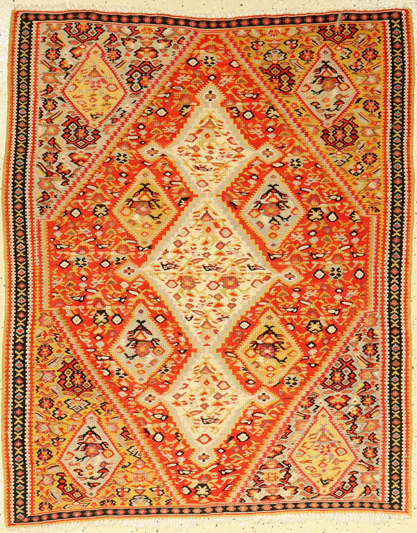 Senneh Kelim alt, Persien, um 1920, Wolle auf Baumwolle, ca. 122 x 100 cm, seltenes Format, EHZ: 2-3