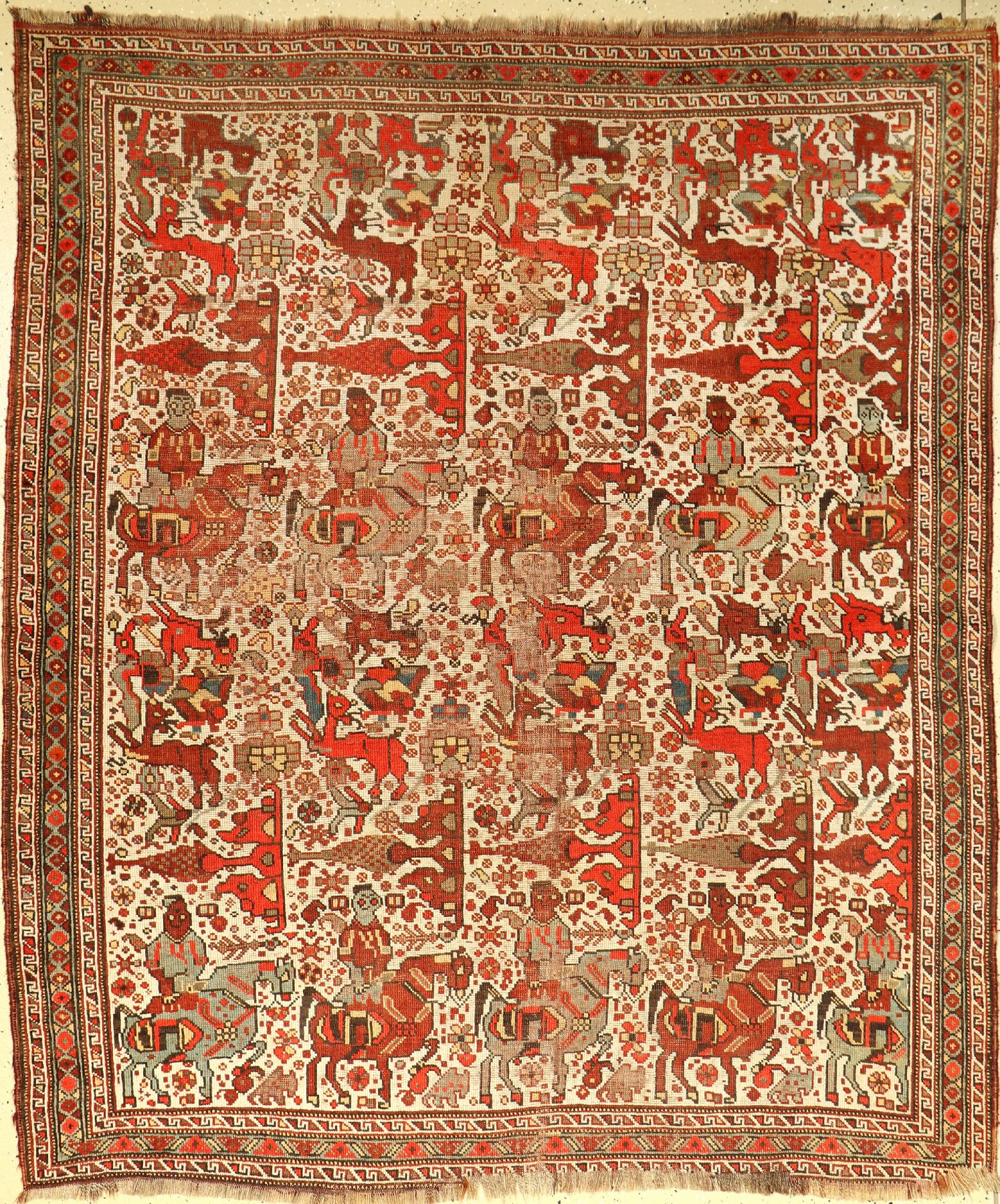 Khamseh antik, Persien, Ende 19.Jhd., Wolleauf Wolle, ca. 188 x 160 cm, seltener Muster Typus, EHZ: 4