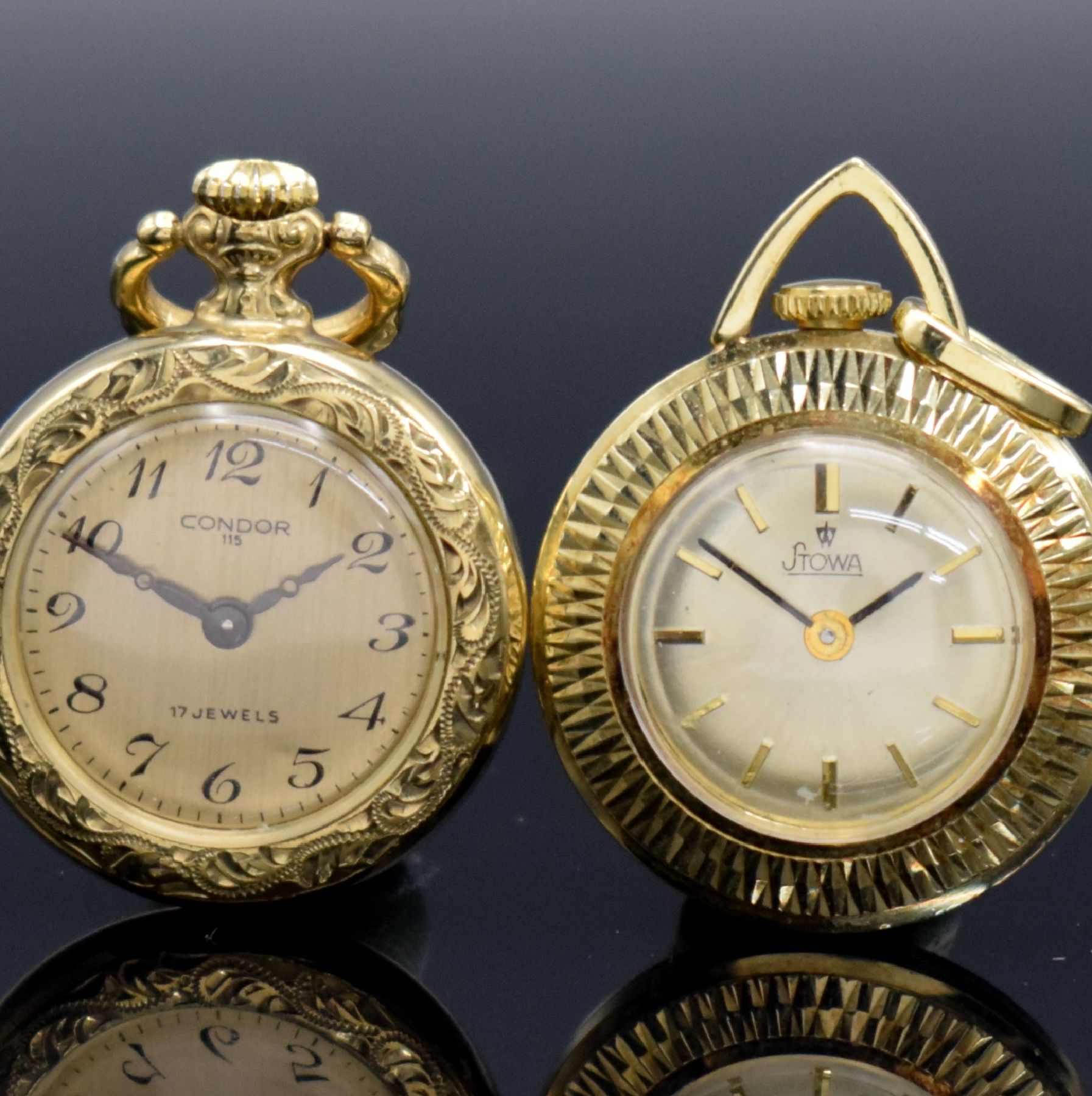 Detail a: Konvolut: 2 Damentaschenuhren in Gold, 1 x Stowa in GG 585/000, 1 x Condor in GG 333/000, Deutschland um 1970, beide Handaufzug, Stowa D. ca. 23 mm, ...