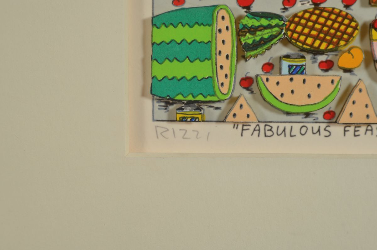 Detail a: James Rizzi, 1950-2011, "Fabulous feast", 3D-Konstruktion, handsign., num. LXXVIII/C, dat. 1995, unter Glas gerahmt, motiv ca. 13,5x12 cm, ...