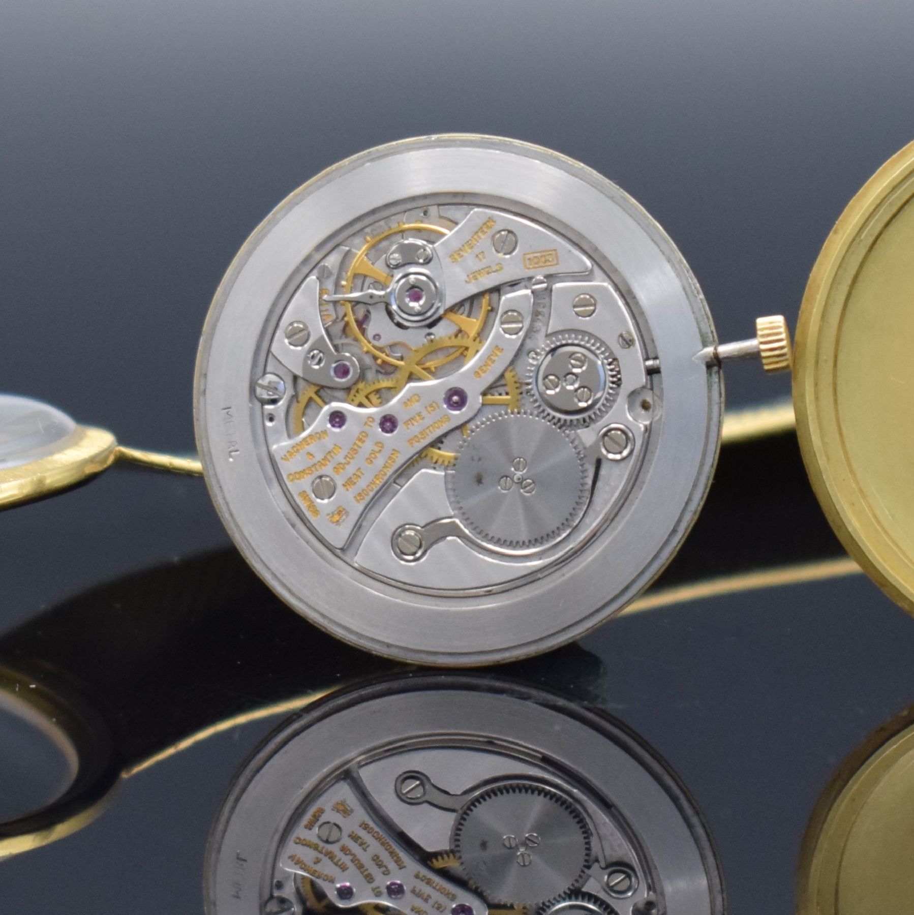 Detail i: VACHERON & CONSTANTIN elegante Armbanduhr in GG 750/000 Referenz 6352, Handaufzug, Schweiz um 1965, Boden aufgedr., verlängertes Milanaiseband m. ...