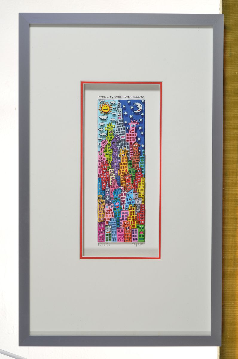 Detail k: James Rizzi, 1950-2011, "The City that never sleeps, 3D-Konstruktion, drucksign., ., num. 92/350, unter Glas gerahmt, motiv ca. 18x6 cm, gesamt ...