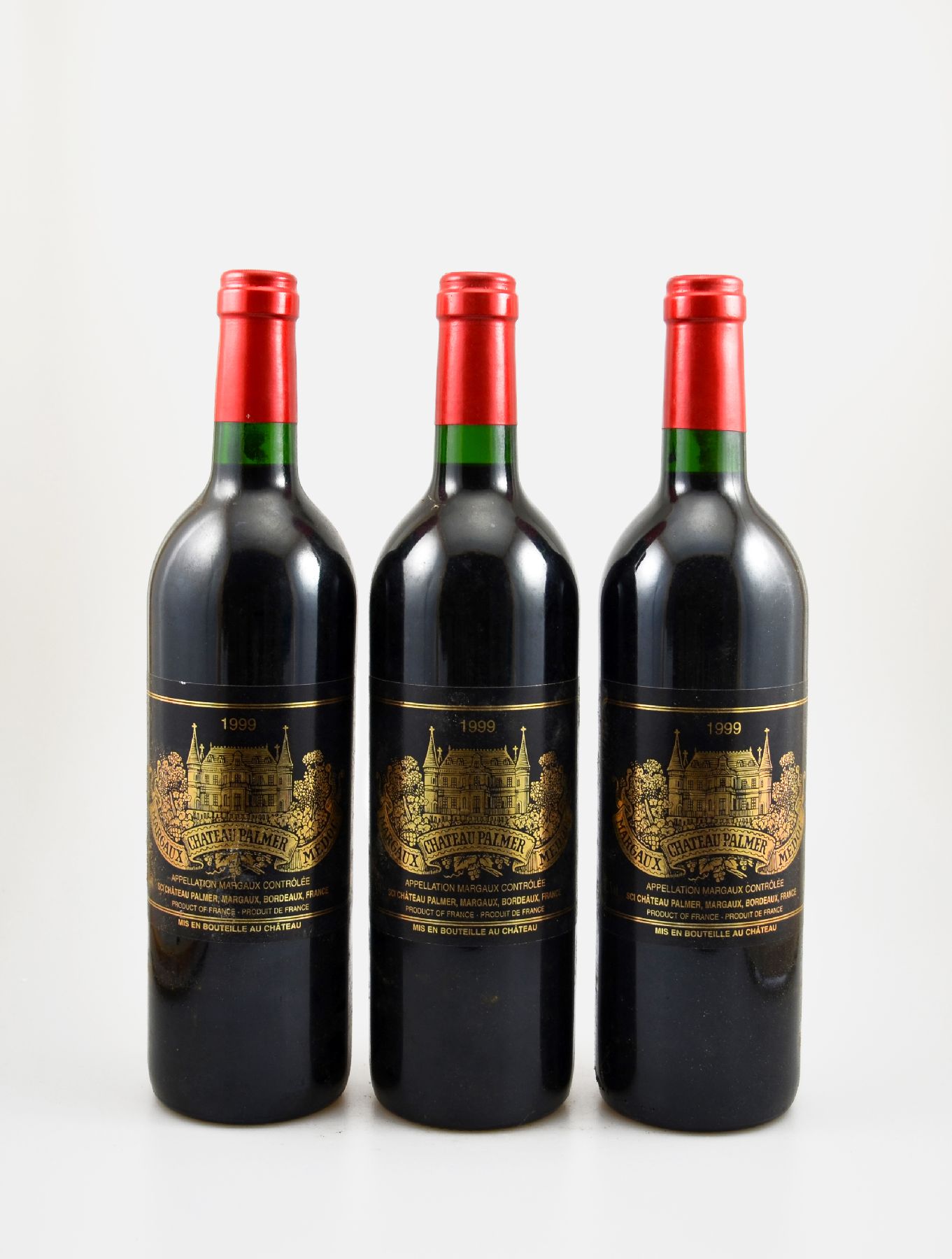 3 Flaschen 1999 Chateau Palmer, Margaux je ca. 75 cl, 12,5 % Vol., Füllstände: je intoneck, sehr gute Erhaltungszustände, unverkostet