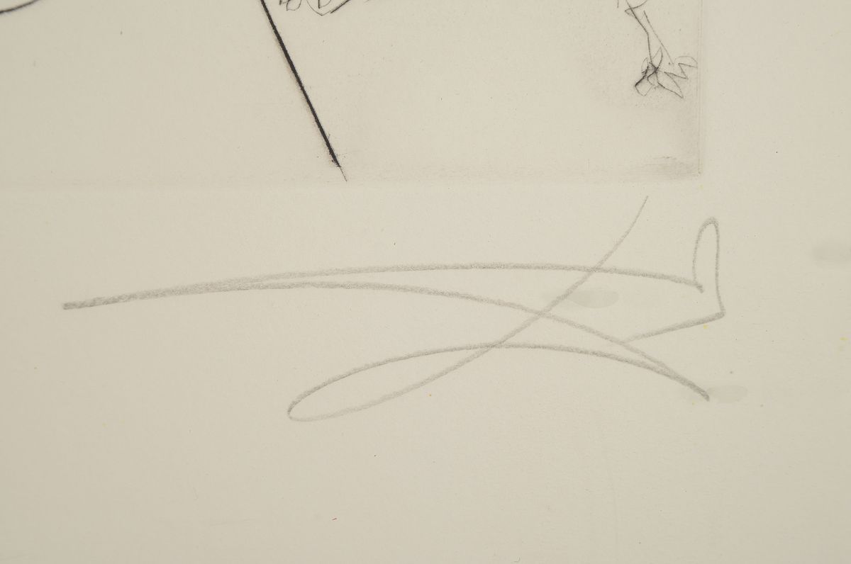 Detail a: Salvador Dali, 1904-1989, Philosophe ecrase par le cosmos, Kaltnadelradierung auf Farblithographie mit Prägung, Blatt 2 aus: La Conquete du Cosmos ...