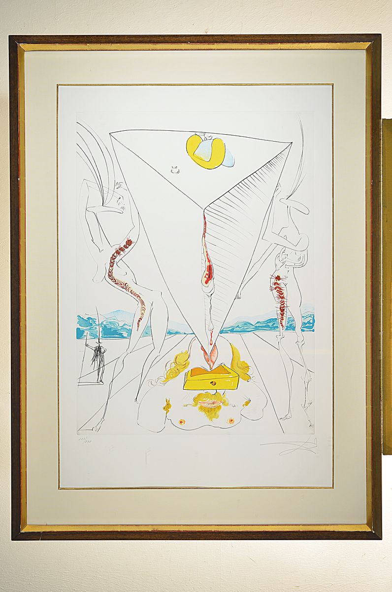 Detail k: Salvador Dali, 1904-1989, Philosophe ecrase par le cosmos, Kaltnadelradierung auf Farblithographie mit Prägung, Blatt 2 aus: La Conquete du Cosmos ...