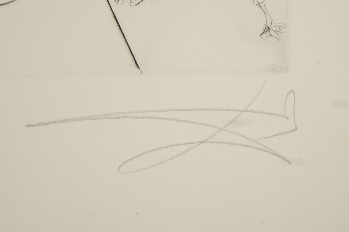 Detail l: Salvador Dali, 1904-1989, Philosophe ecrase par le cosmos, Kaltnadelradierung auf Farblithographie mit Prägung, Blatt 2 aus: La Conquete du Cosmos ...