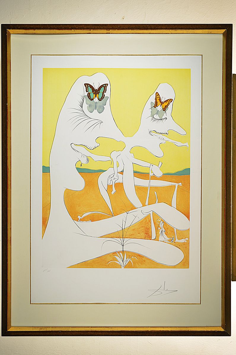 Detail k: Salvador Dali, 1904-1989, Papillons de l'anti-matiere, Kaltnadelradierung auf Farblithographie mit Prägung, Blatt 3 aus: La Conquete du Cosmos ...