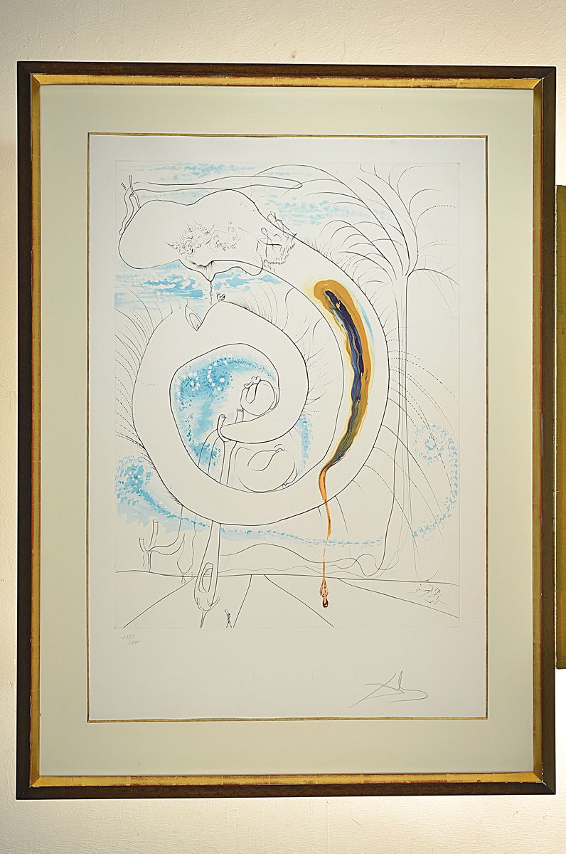 Detail k: Salvador Dali, 1904-1989, Le Cercle visceral du cosmos, Kaltnadelradierung auf Farblithographie mit Prägung, Blatt 7 aus: La Conquete du Cosmos von ...