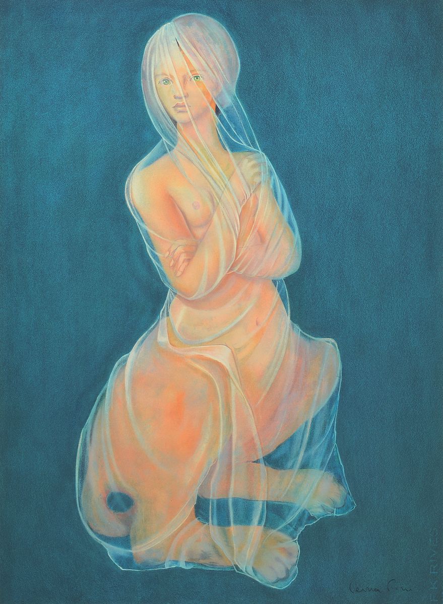 Leonor Fini, 1907-1996, La Sphinx voilé, Farblithographie, handsigniert, ca. 68x48cm, PP, u.Gl., R. ca. 90x70cm