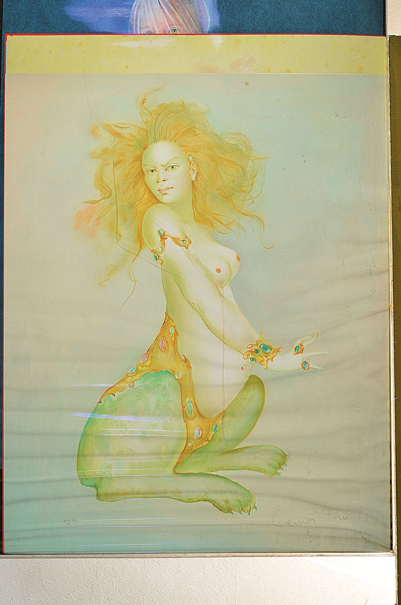 Detail k: Leonor Fini, 1907-1996, 5 Farblithographien mit verschiedenen Sphynx Darstellungen. alle handsigniert, je ca. 70x52cm, teils leicht fleckig