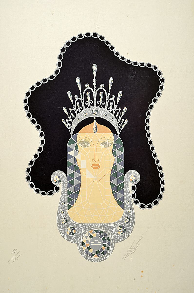 Detail k: Erté (Romain de Tirtoff), 1892-1990, Farblithographie, signiert und num. 61/75, fleckig, ca. 64x50cm, dazu Buchband: Erté, testo di Roland Barthes, ...