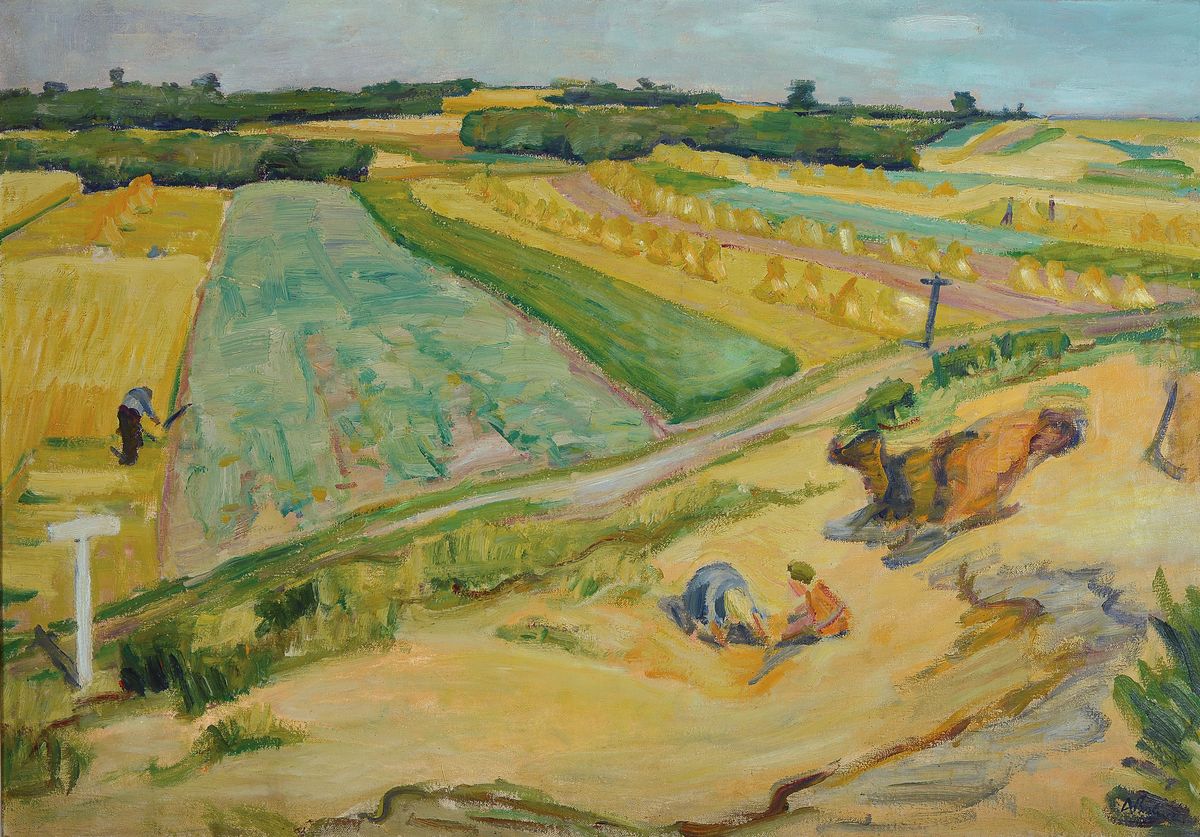 Arnold Balwé, 1898 Dresden-1983 Feldwies, "Sommerliche Felder" No. 436, A.Balwe 1927, sorückseitig bezeichnet und signiert, auf der ...