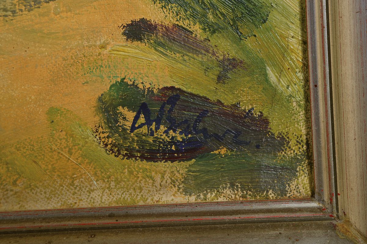 Detail a: Arnold Balwé, 1898 Dresden-1983 Feldwies, "Sommerliche Felder" No. 436, A.Balwe 1927, sorückseitig bezeichnet und signiert, auf der ...