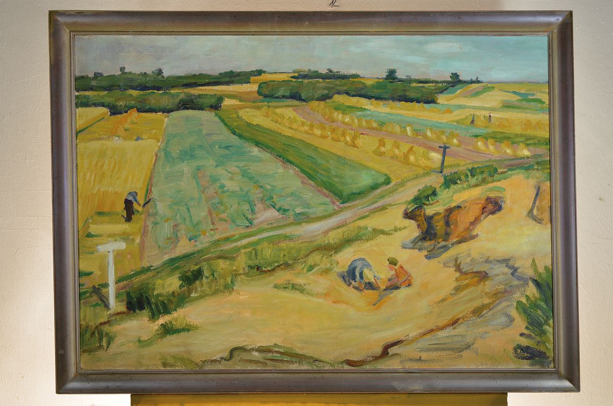 Detail k: Arnold Balwé, 1898 Dresden-1983 Feldwies, "Sommerliche Felder" No. 436, A.Balwe 1927, sorückseitig bezeichnet und signiert, auf der ...