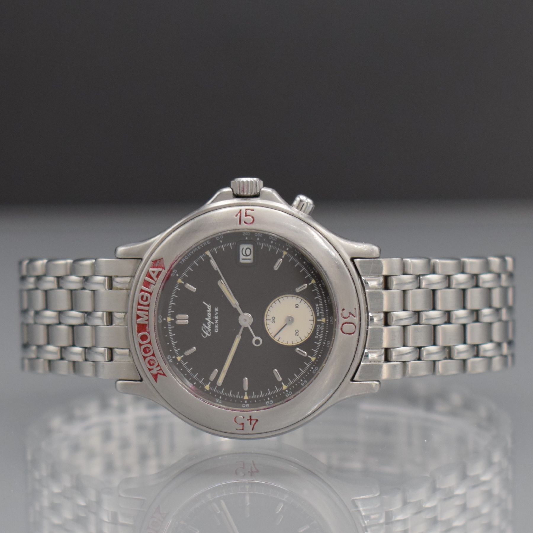 CHOPARD 1000 Miglia Armbanduhr mit Chronograph, Schweiz um 1995, quarz, Ref. 8141, Edelstahl Stülpgeh. inkl. orig. Gliederband m. dopp. Faltschl., ...
