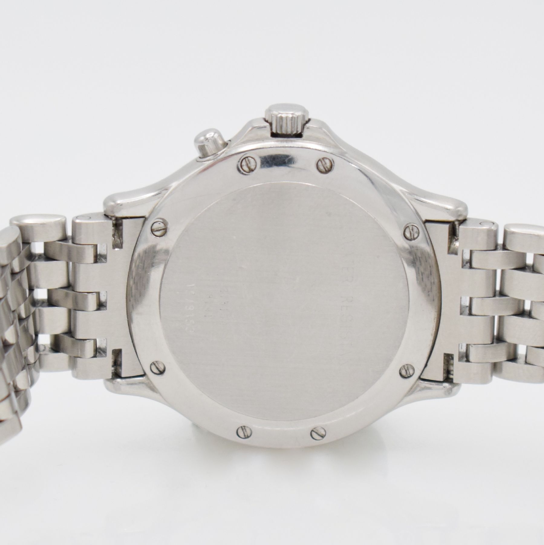 Detail e: CHOPARD 1000 Miglia Armbanduhr mit Chronograph, Schweiz um 1995, quarz, Ref. 8141, Edelstahl Stülpgeh. inkl. orig. Gliederband m. dopp. Faltschl., ...