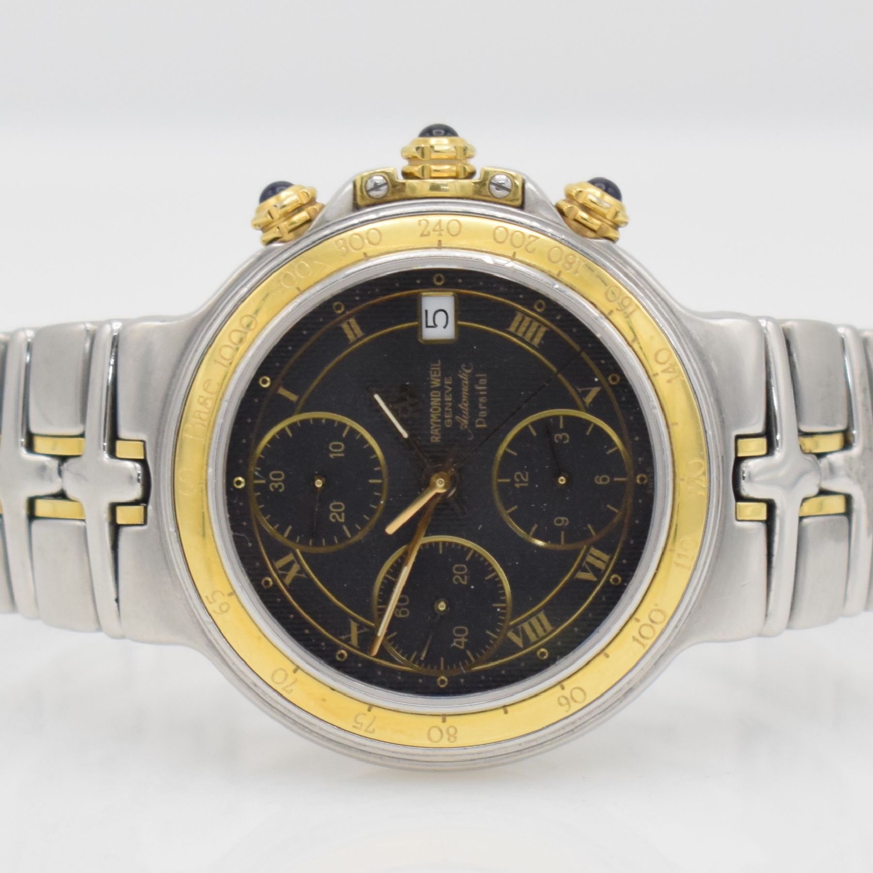 Detail a: RAYMOND WEIL Herrenarmbanduhr mit Chronograph Modellserie Parsifal, Schweiz um 1997, Automatik, Edelstahl/Gold kombiniert inkl. Gliederband m. dopp. ...