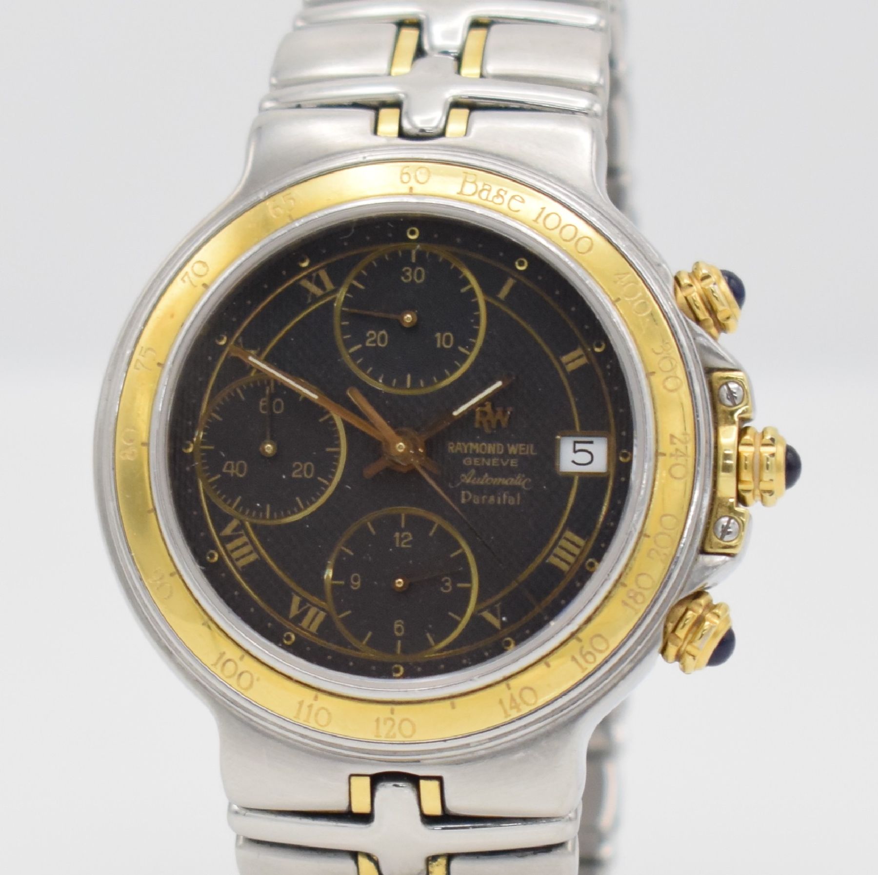 Detail c: RAYMOND WEIL Herrenarmbanduhr mit Chronograph Modellserie Parsifal, Schweiz um 1997, Automatik, Edelstahl/Gold kombiniert inkl. Gliederband m. dopp. ...