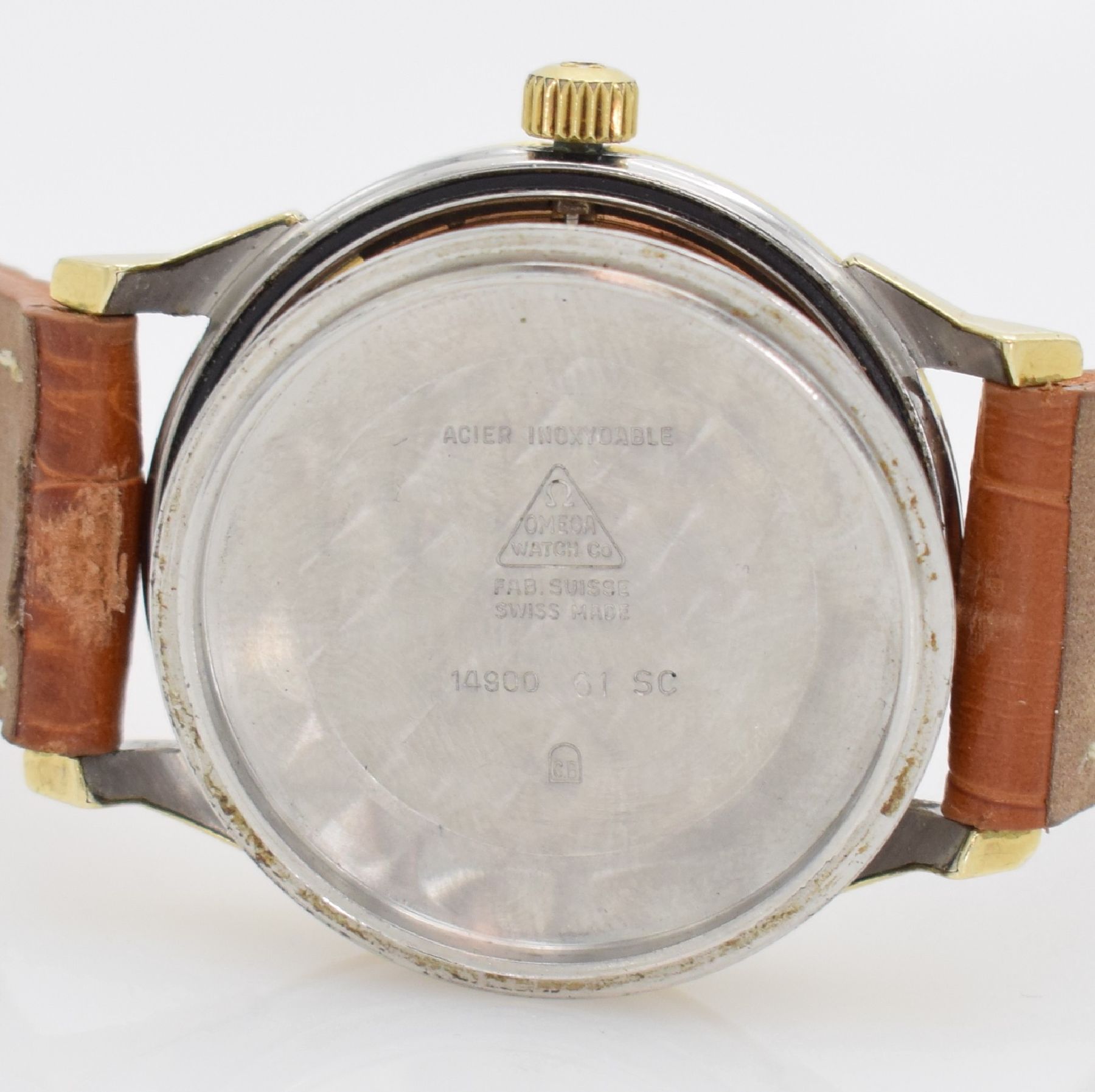 Detail g: OMEGA Constellation Chronometer Herrenarmbanduhr, Schweiz um 1963, Automatik, Ref. 14900 61 SC, Edelstahl/Gold komb., Edelstahlboden m. Goldplakette ...