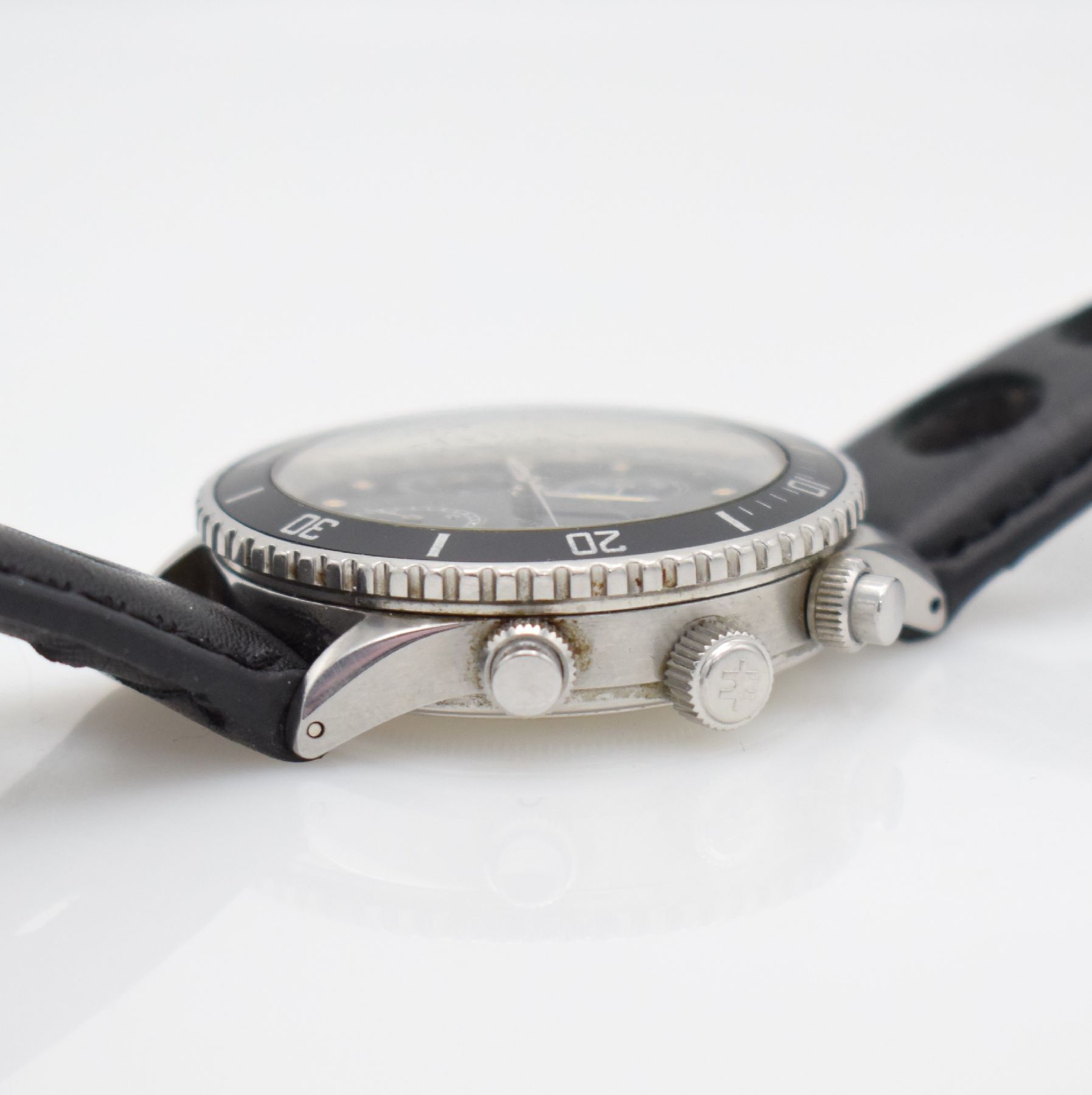 Detail f: HAMILTON HTC Herrenarmbanduhr mit Chronograph, Schweiz um 1985, Automatik, Edelstahlgeh., Boden geschr., eins. drehb. Lünette mit 60- Teilung, ...