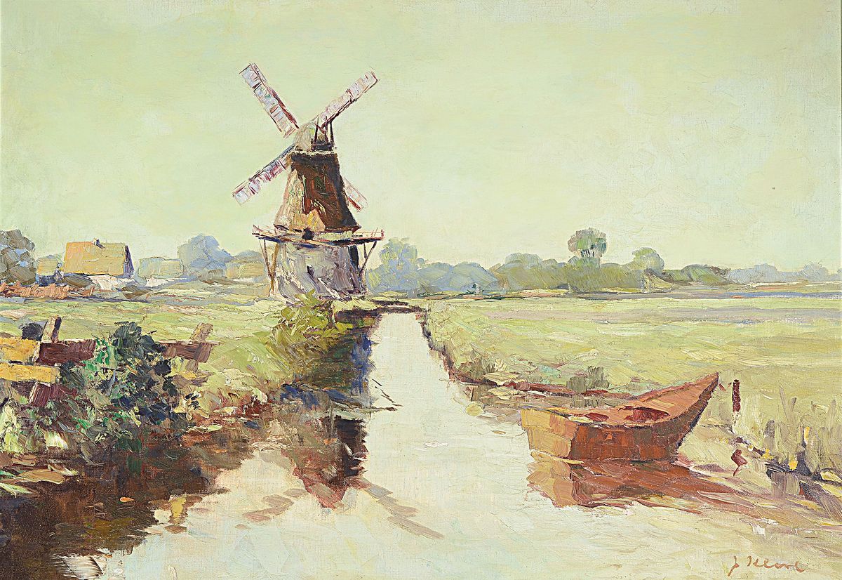 Josef Klarl, 1909 Straubing-1986 Schelklingen, Holländische Landschaft mit Windmühle, Öl/Lwd, rest., rechts unten signiert, ca. 70x100cm, R. ca. ...