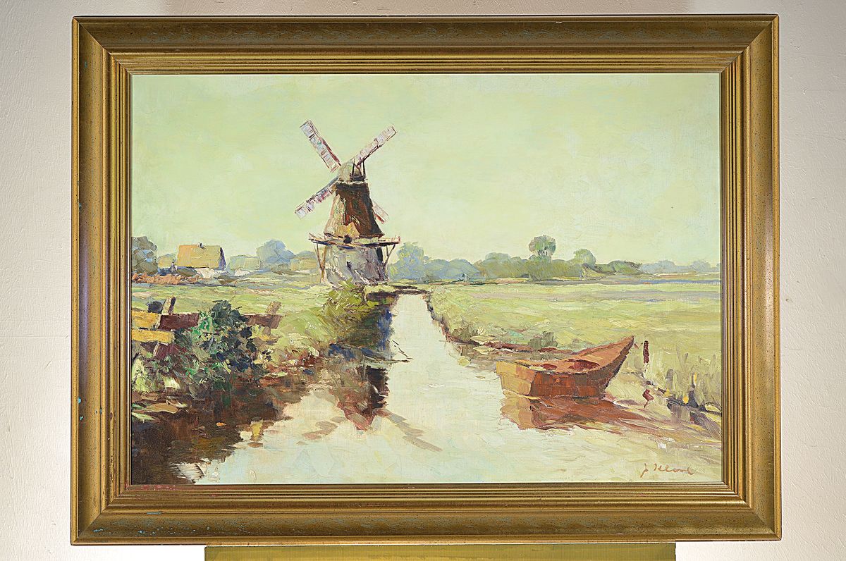 Detail k: Josef Klarl, 1909 Straubing-1986 Schelklingen, Holländische Landschaft mit Windmühle, Öl/Lwd, rest., rechts unten signiert, ca. 70x100cm, R. ca. ...