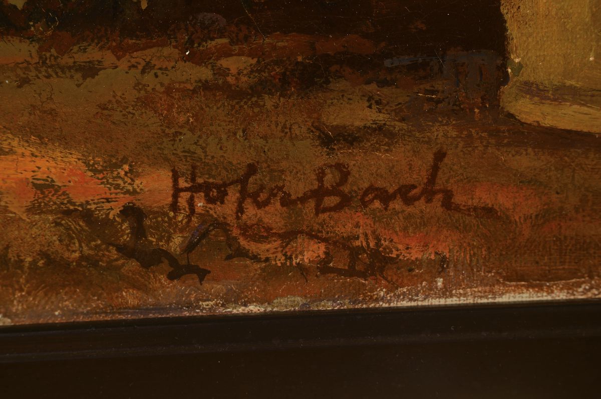 Detail a: Otto Hofer-Bach, 1897 Oberndorf - 1970 Stuttgart, Studium an der Stuttgarter Akademie, hier: "Weinwarte am Hacker", Öl/Lwd,große ...