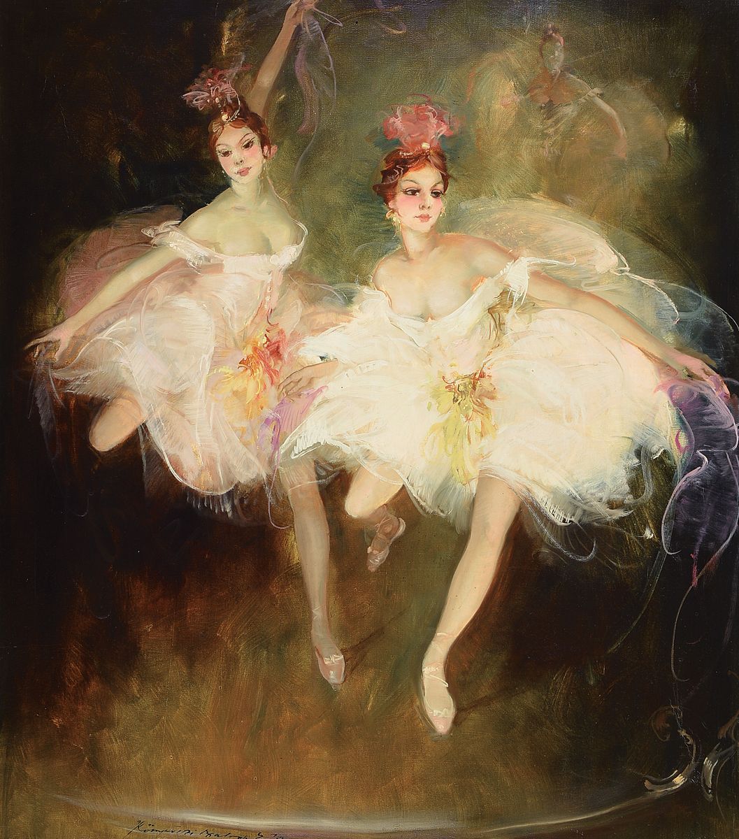 Endre Kömpöczi-Balogh, 1911-1977, zwei Ballerinas, Öl/Lwd, links unten signiert, ca. 80x70cm, R. ca. 106x96cm