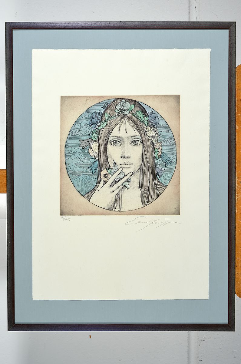 Detail k: Ernst Fuchs, 1930 Wien-2015, Flora, Farbradierung, signiert und num. 53/199, ca. 25x25cm, u.Gl., R. ca. 65x48cm
