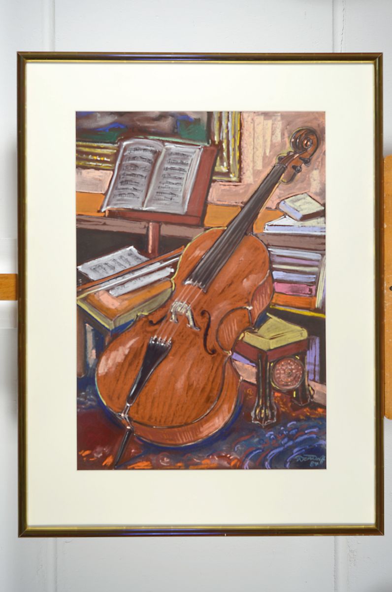 Detail m: Wendorff, zeitgenössische Kunst, um 1987/89 4 Aquarelle und Kreidezeichnung, 2 südliche Landschaften, 2 Parklandschaften und ein Stillleben mit ...