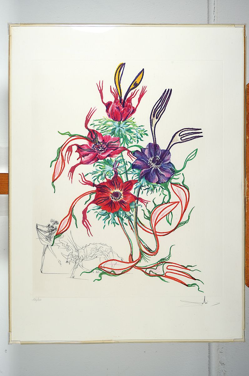 Detail k: Salvador Dali, 1904 Figueras - 1989 ebenda, "Anemone per anti pasti" aus der Serie Surrealistische Blumen von 1972, Kaltnadelradierung auf ...